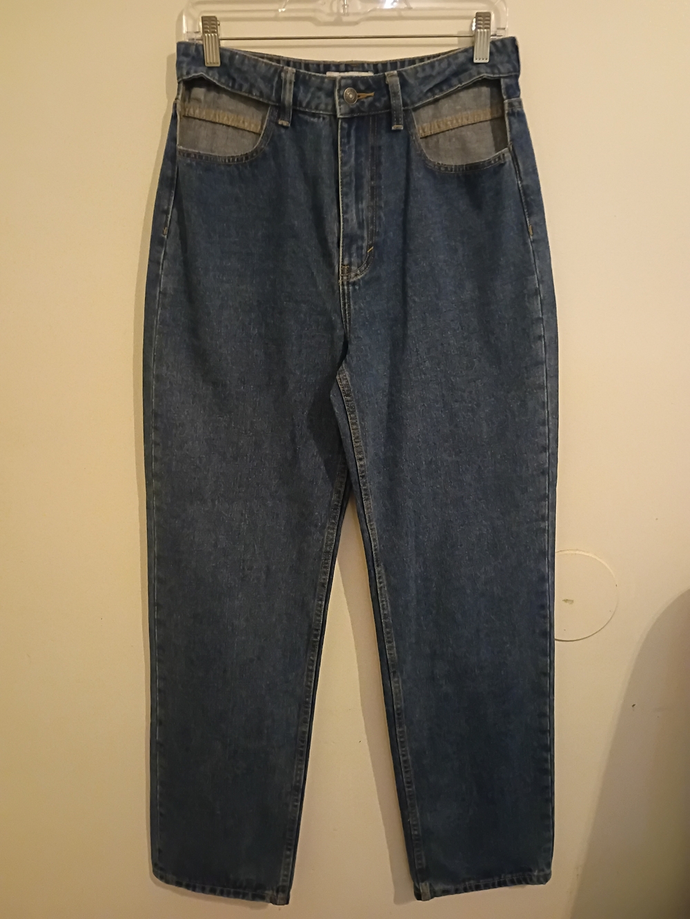 Motel Rocks Women's Straight Leg Blue Denim Jeans Cut Out Pockets Sz M 29/30